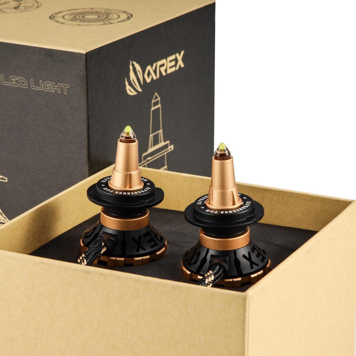 AlphaRex Gold Ammo Panoramic LED Light Bulbs - H7 - 110008 by AlphaRex - detail view