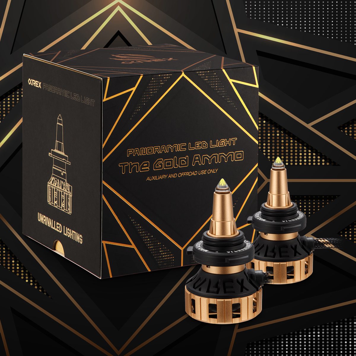 AlphaRex Gold Ammo Panoramic LED Light Bulbs - H11 - 110012 by AlphaRex - angle view