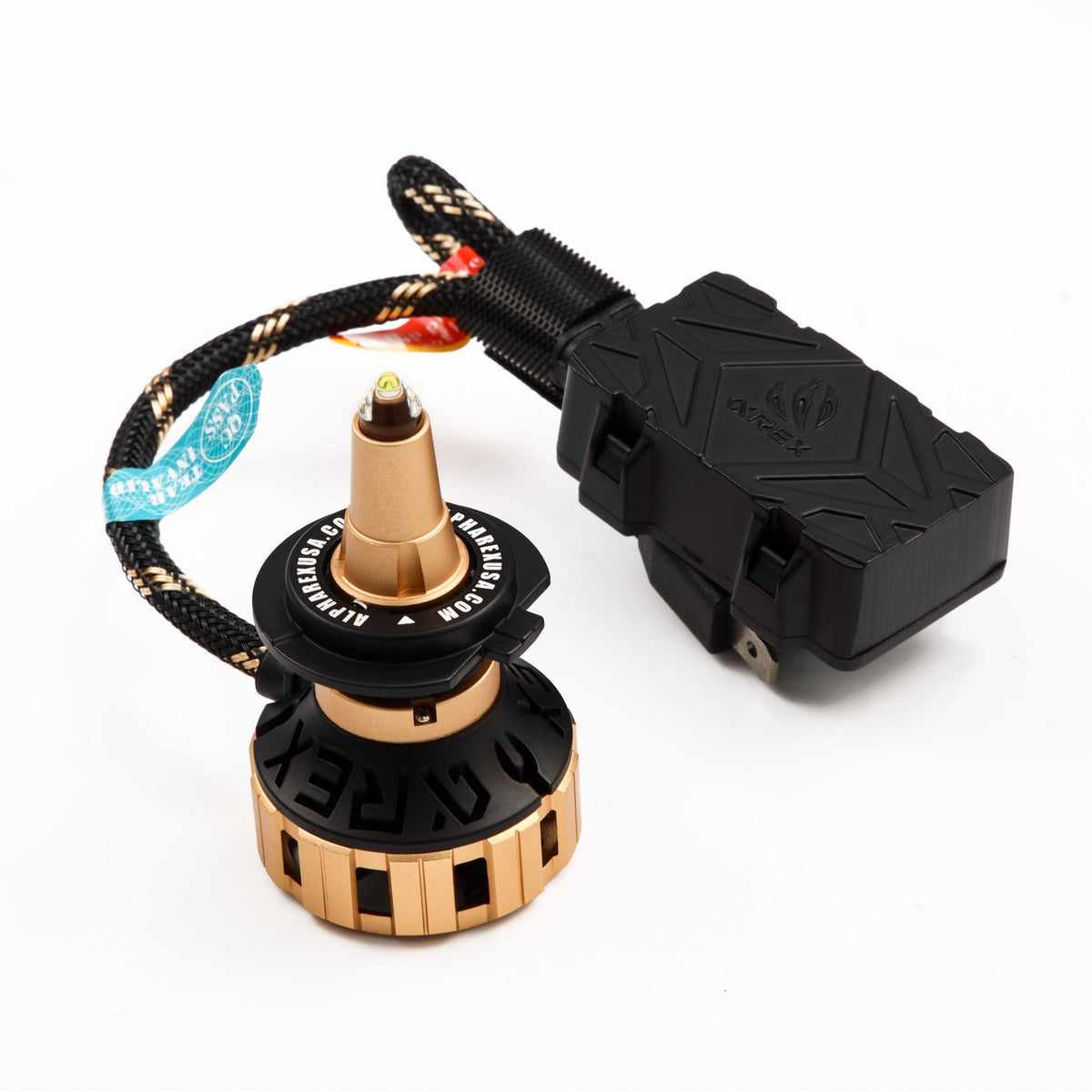 AlphaRex Gold Ammo Panoramic LED Light Bulbs - 9006 - 110004 by AlphaRex - angle view