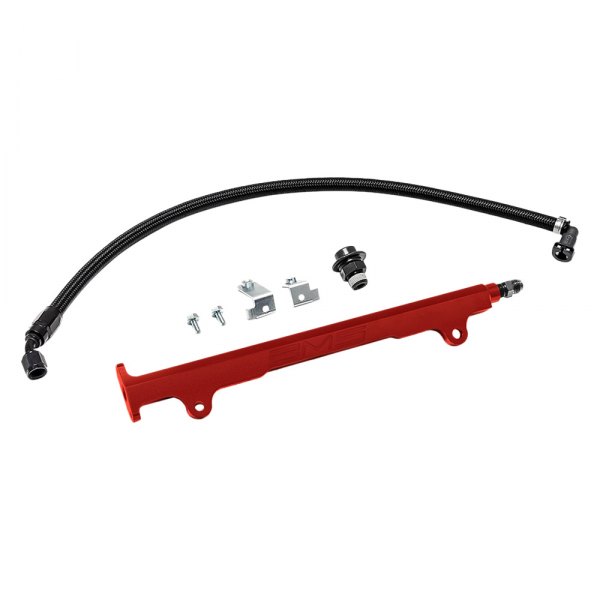 AMS Performance 08-15 Mitsubishi EVO X CNC Machined Aluminum Fuel Rail w/Pulsation Dampener - Red