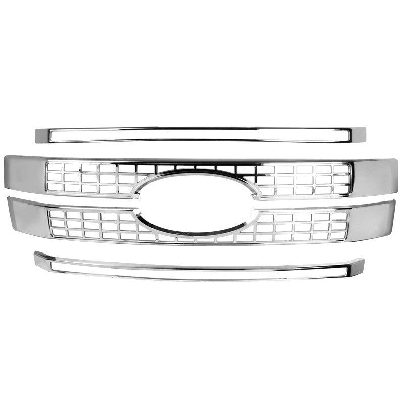 Spec-D Tuning - 2017-2018 Ford F-250/F-350/F-450/F-550 SuperDuty Chrome ABS Grille Overlay - HG-F25017C-MD-GL