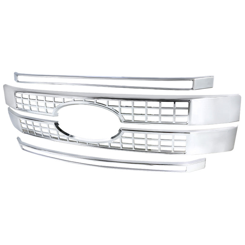 Spec-D Tuning - 2017-2018 Ford F-250/F-350/F-450/F-550 SuperDuty Chrome ABS Grille Overlay - HG-F25017C-MD-GL