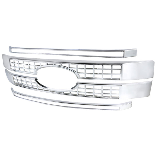 Spec-D Tuning - 2017-2018 Ford F-250/F-350/F-450/F-550 SuperDuty Chrome ABS Grille Overlay - HG-F25017C-MD-GL