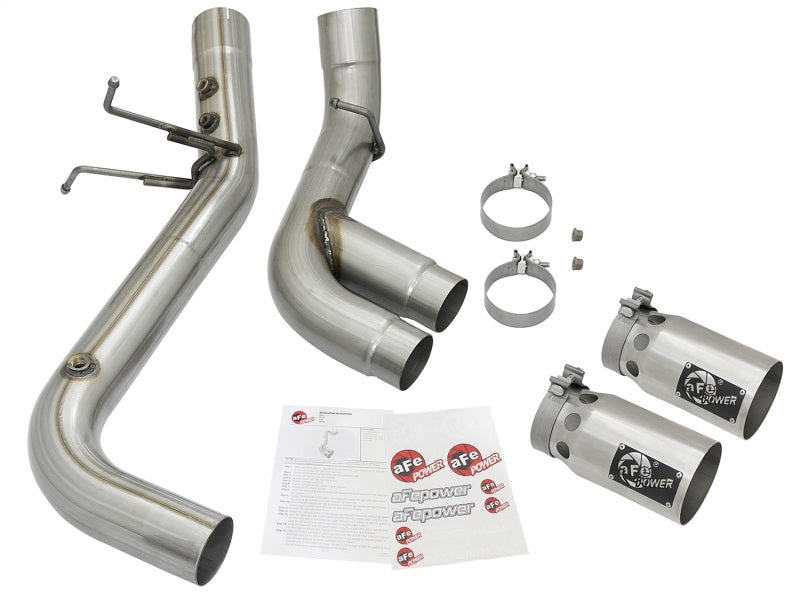 aFe Victory Series 4in 409-SS DPF-Back Exhaust w/ Dual Polished Tips 2017 GM Duramax V8-6.6L(td) L5P - 49-44089-P