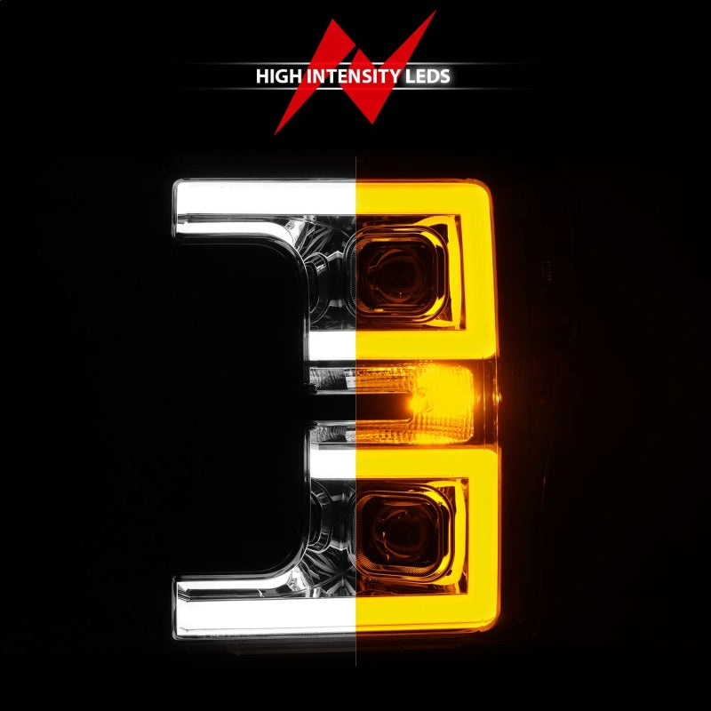 ANZO 17-19 Ford F-250/350/450 SD (w/o Factory LED HL) LED Proj Headlights w/Light Bar Switchback Chr - 111578
