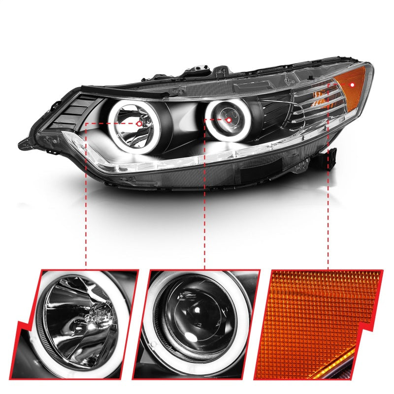 ANZO 2009-2012 Acura Tsx Projector Headlights w/ Halo Black (CCFL) (HID Compatible) - 121393
