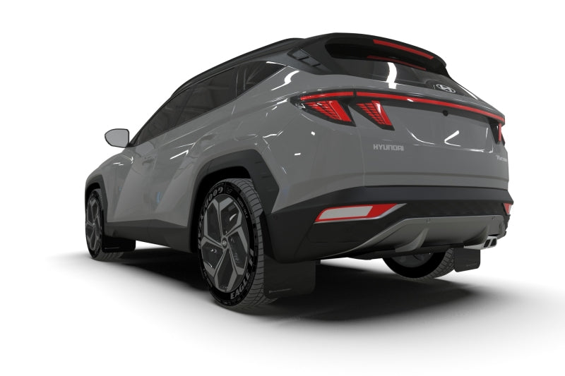 Rally Armor 22-24 Hyundai Tucson Black UR Mud Flap w/White Logo - MF75-UR-BLK-WH