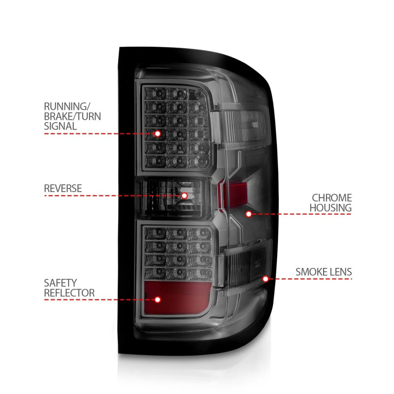 ANZO 15-19 Chevy Silverado 2500HD/3500HD (Halgn Only) LED Tail Lights w/Smoke Light Bar &amp; Clear Lens - 311426