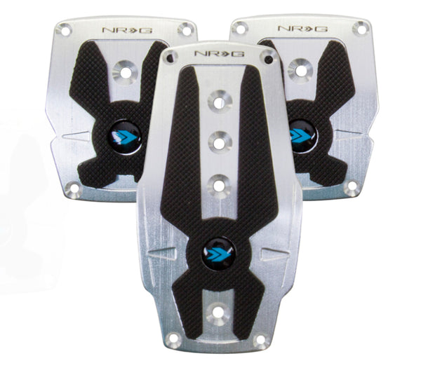 NRG Brushed Aluminum Sport Pedal M/T - Silver w/Black Rubber Inserts - PDL-200SL - front view