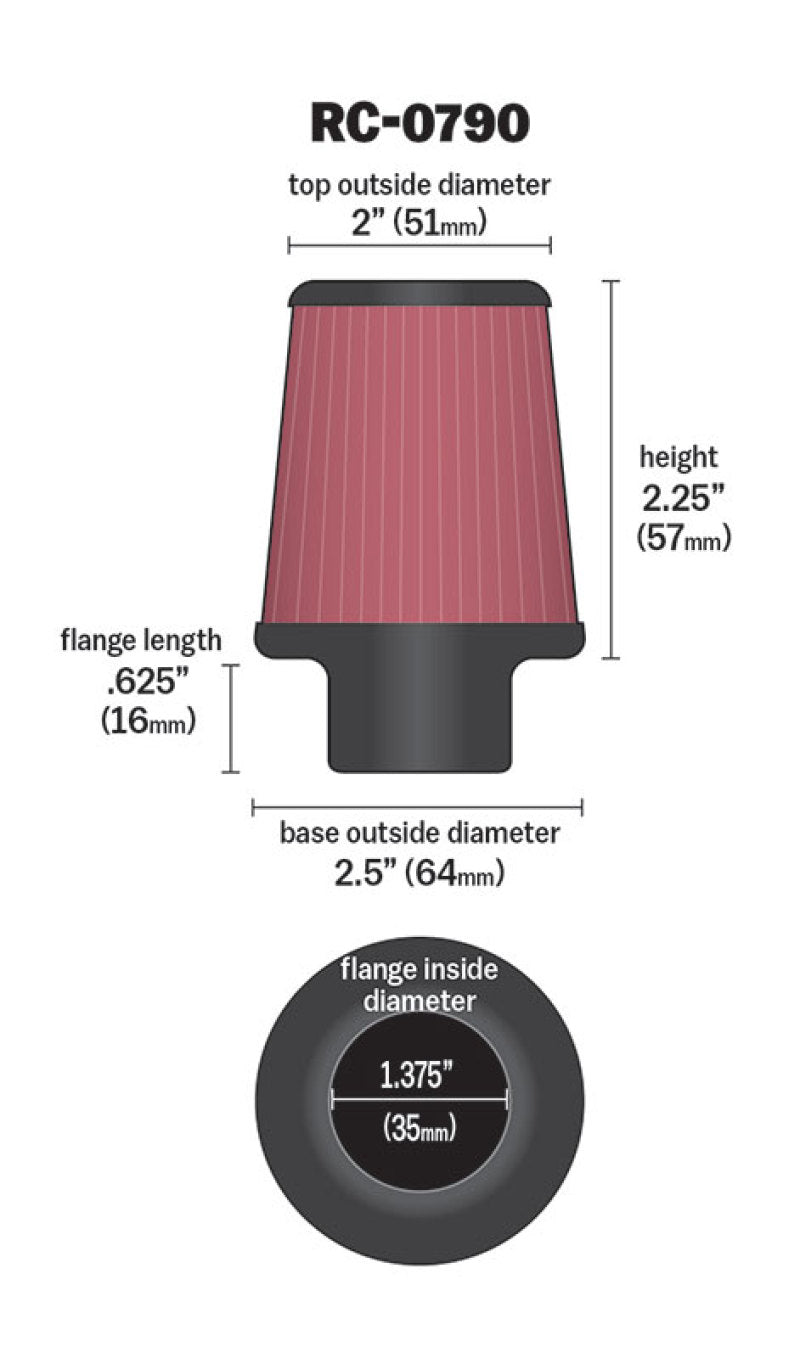 K&amp;N Universal Chrome Filter 1 3/8 inch FLG / 2 1/2 inch Base / 2 inch Top / 2 1/4 inch Height - RC-0790