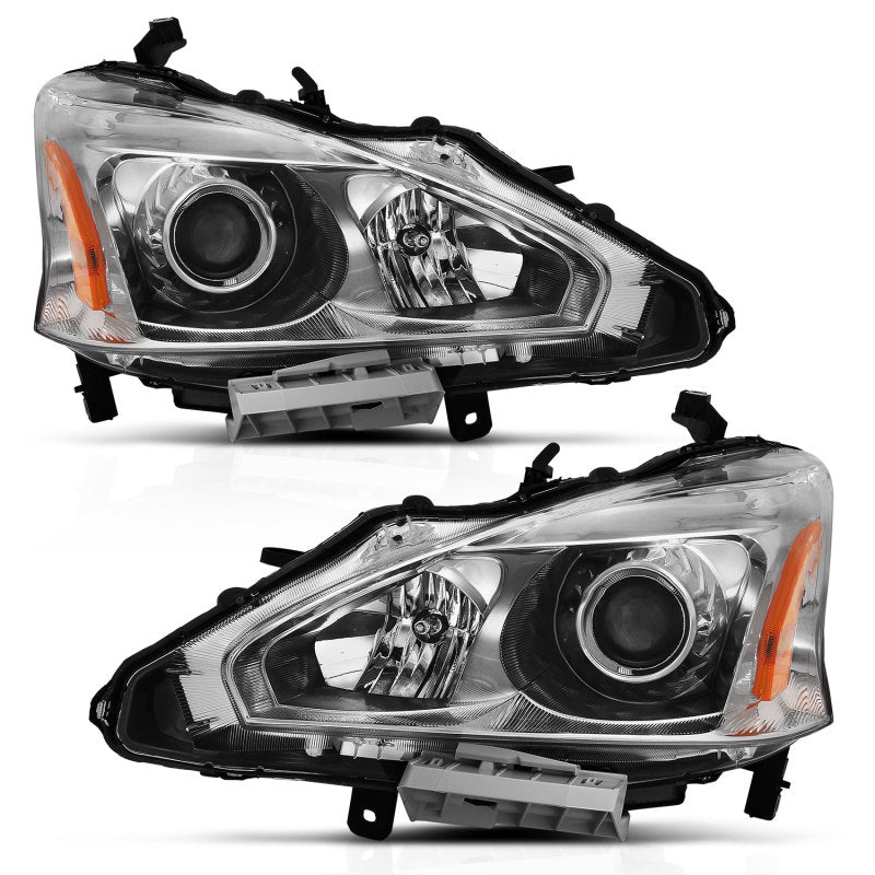 ANZO 2013-2015 Nissan Altima Projector Headlight Chrome Amber - 121550