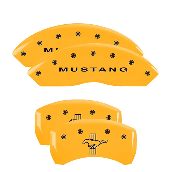 MGP 4 Caliper Covers Engraved Front Mustang Rear Bar &amp; Pony Yellow Finish Blk Char 2006 Ford Mustang - 10197SMB1YL