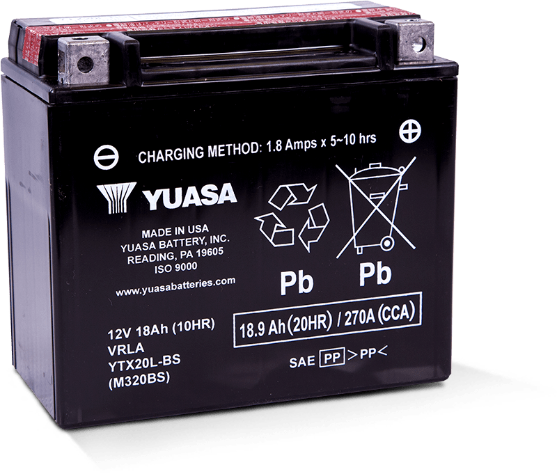 Yuasa YTX20L-BS Maintenance Free AGM 12 Volt Battery (Bottle Supplied) - YUAM320BS for 1991-2016 Harley-Davidson FLSTC Herita