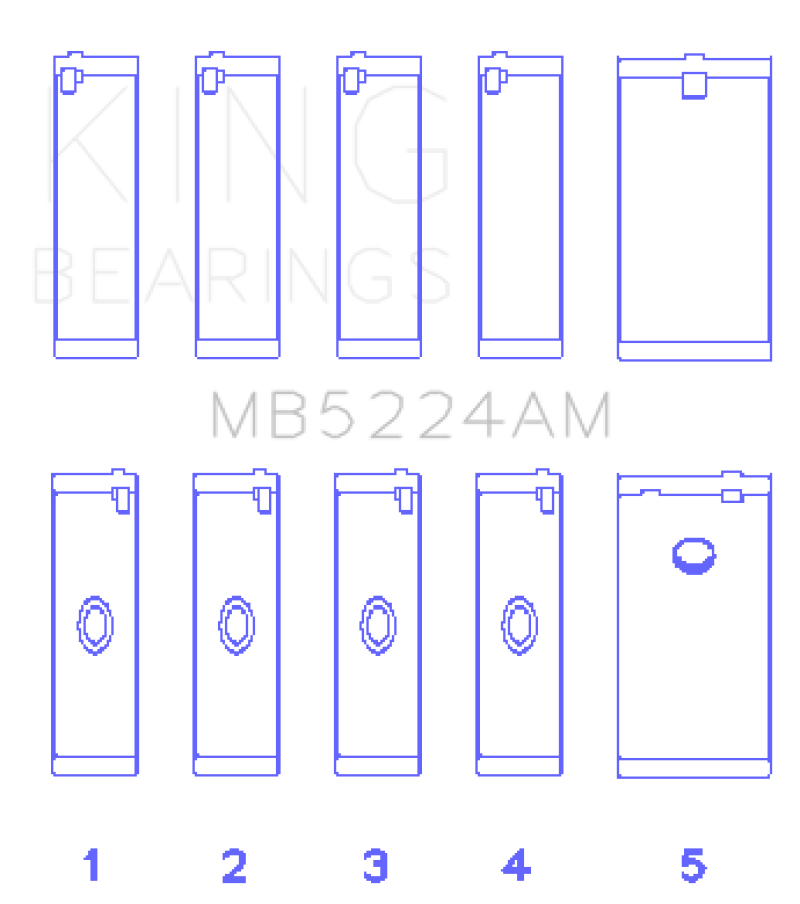 King General Motors 400CI 6.6L V8 OHV Crankshaft Main Bearing Set (Set of 5) - MB5224AM
