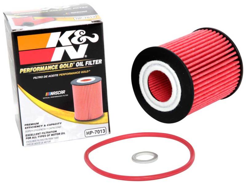 K&N Performance Oil Filter for 15-16 Hyundai Genesis Sedan 3.8L V6 - HP-7035 for 2020-2025 Hyundai Palisade - angle view