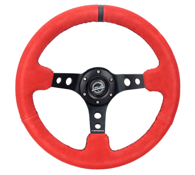 NRG Reinforced Steering Wheel (350mm / 3in. Deep) Red Suede w/Black Stitch - RST-006S-RR-B - front view