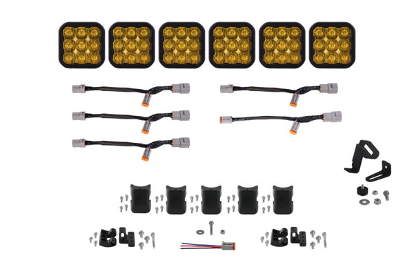 Diode Dynamics SS5 Pro Universal CrossLink 6-Pod Lightbar - Yellow Driving - DD7257 by Diode Dynamics - front view