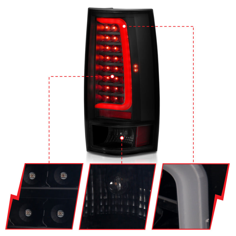 ANZO 2007-2014 Chevy Tahoe LED Taillight Plank Style Black w/Smoke Lens - 311322