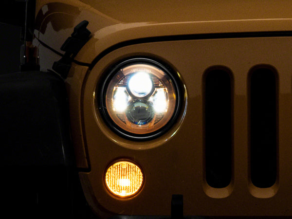 Raxiom 07-18 Jeep Wrangler JK 7-In LED Headlights Orange Housing- Clear Lens - J154700 for 2007-2018 Jeep Wrangler - front vi