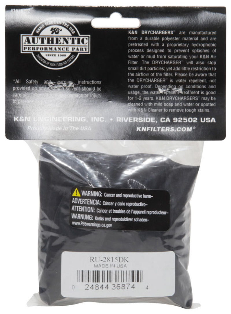 K&amp;N Drycharger Air Filter Wrap RU-2815 Black - RU-2815DK