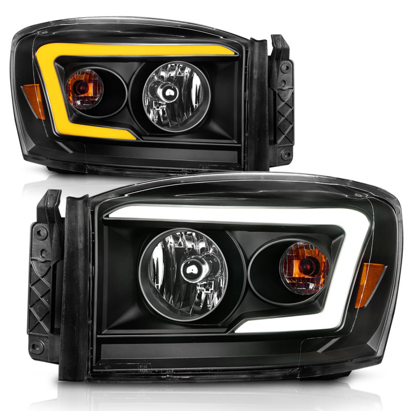 Anzo 06-09 Dodge RAM 1500/2500/3500 Headlights Black Housing/Clear Lens (w/Switchback Light Bars) - 111526