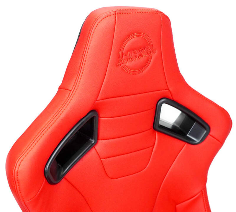 NRG Omega Reclinable Racing Seat (Pair) Red with Black Carbon Vinyl Back - RSC-750RD/BK L/R - close-up view 2 3 4 5