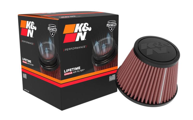 K&amp;N Universal Clamp-on Air Filter 2in Flange ID 5-3/16in Base 3-1/2in Top 3-11/16in Height w/ Vent - RU-9920