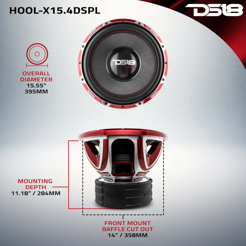 DS18 Hooligan Subwoofer 15in 4000 Watts RMS 4 ohm DVC - HOOL-X15.4DSPL - side view