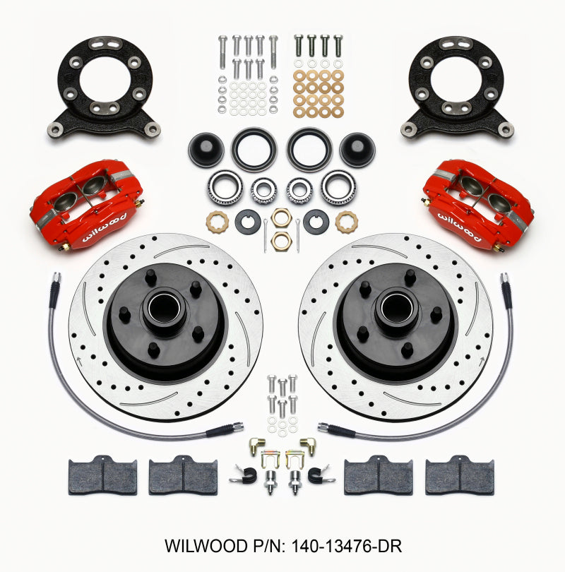 Wilwood Forged Dynalite-M Front Kit 11.30in 1 PC Rotor&amp;Hub Drill-Red 1965-1969 Mustang Disc &amp; Drum - 140-13476-DR