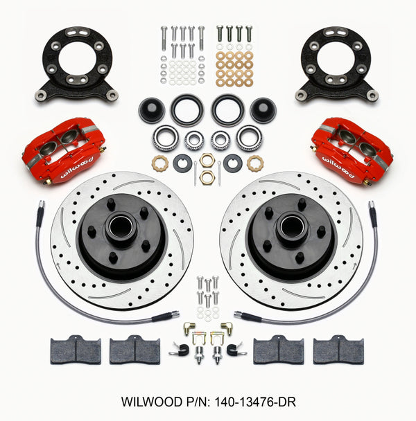 Wilwood Forged Dynalite-M Front Kit 11.30in 1 PC Rotor&Hub Drill-Red 1965-1969 Mustang Disc & Drum - 140-13476-DR for 1964-19
