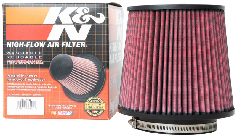 K&amp;N Universal Clamp-On Air Filter 5in Flange ID x 8in Base OD x 6.625in Top OD x 8.625in Height - RU-5294