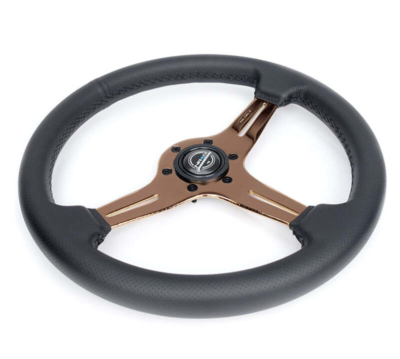NRG Light Weight Gaming Steering Wheel - Blitz 350mm 3 Rose Gold Spokes Slits - Leather - No Dish - ST-018RG-PR - close-up view 2 3