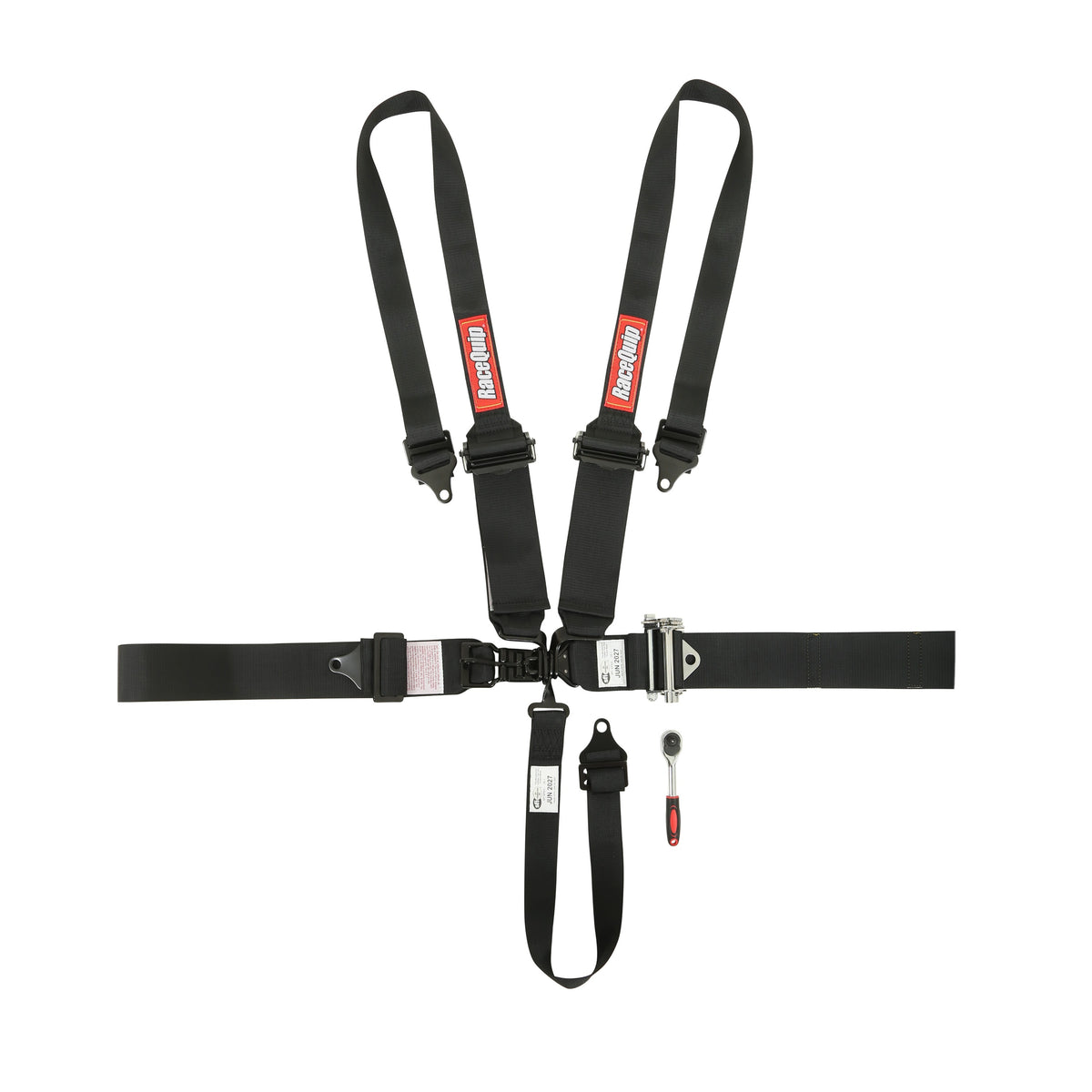 RaceQuip L & L 5pt Ratchet HNR Harness Black