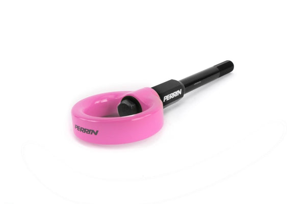 Perrin 02-07 Subaru WRX/STI Tow Hook Kit (Front) - Hyper Pink - PSP-BDY-230HP for 2015-2021 Subaru WRX STI - front view