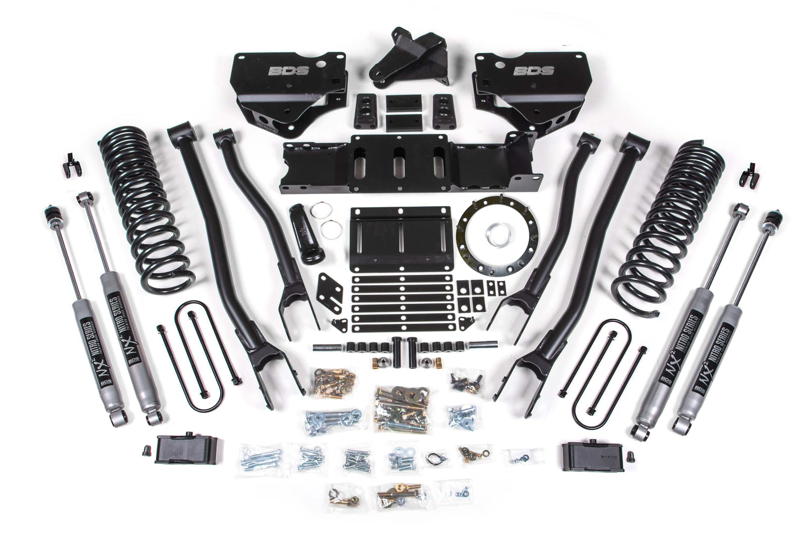 BDS Suspension 4" 4-LINK Lift Kit With NX2 Shocks 3" Rear Blocks | 19-24 Ram 3500 Diesel With Factory Rear Overload Leafs | With 6-BOLT Transfer Case Indexing Ring
