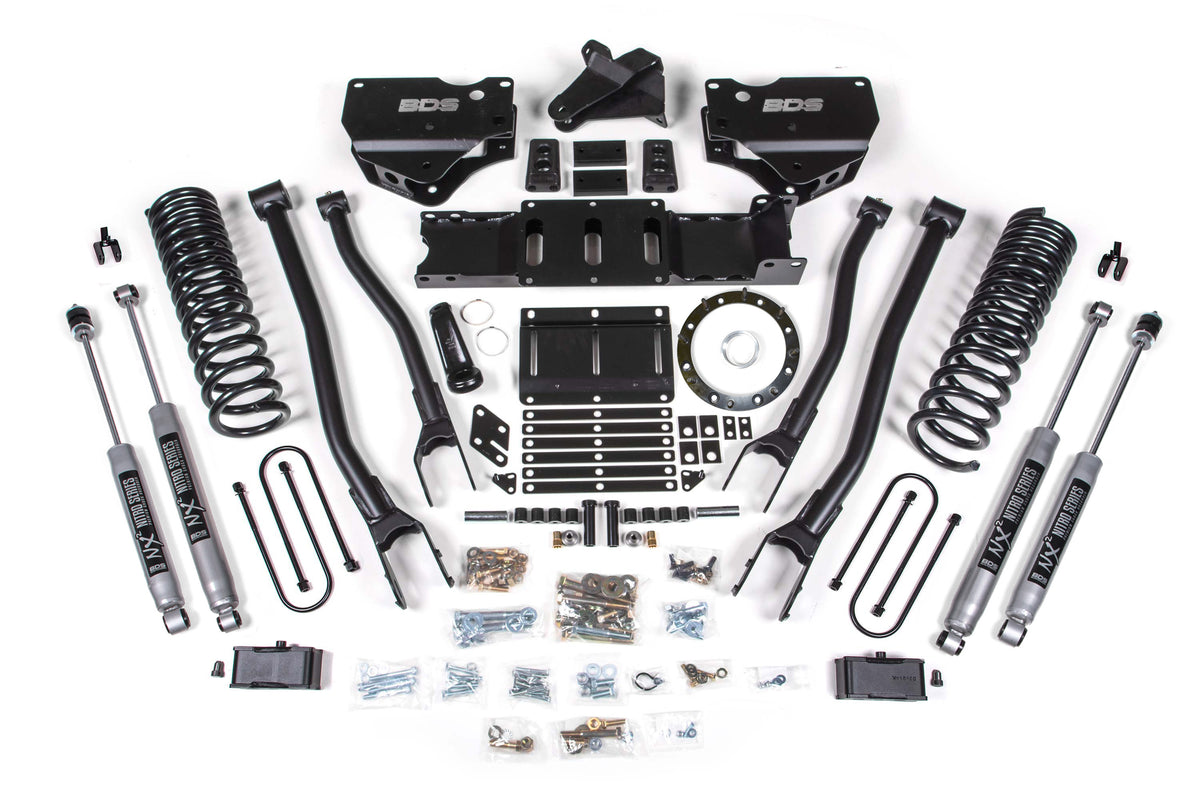 BDS Suspension 4" 4-LINK Lift Kit With FOX 2.0 Shocks 3" Rear Blocks | 19-24 Ram 3500 Diesel With Factory Rear Overload Leafs | With 6-BOLT Transfer Case Indexing Ring