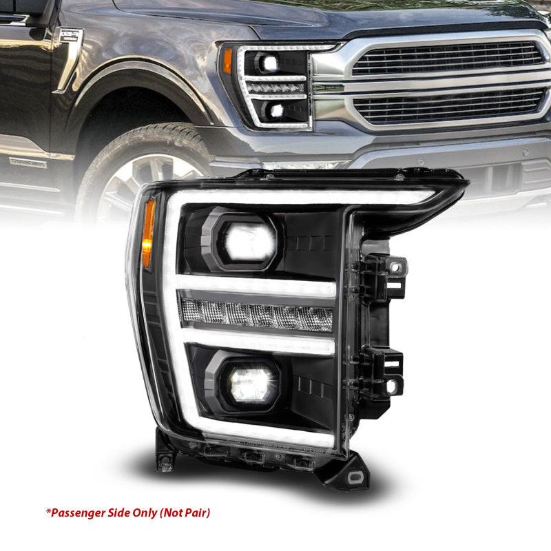 Anzo 21-23 Ford F150 LED Projector Headlight w/Switchback+Sequential - Black (Passenger Side Only) - 111594-R