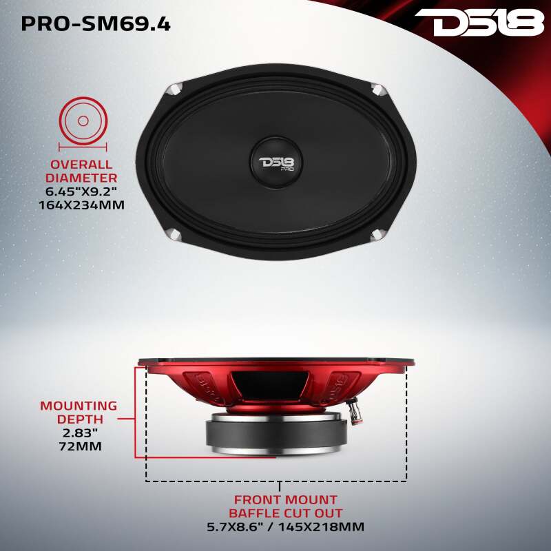 DS18 6x9 250 Watts RMS 4ohm Mid-Range Shallow - PRO-SM69.4 - rear view