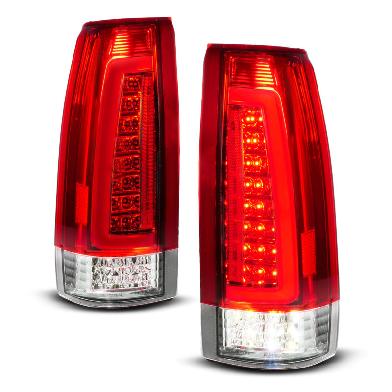 ANZO 88-99 Chevy C/K1500/2500/3500 Full LED Light Tube Taillights Chrome Housing Red/Clear Lens - 311484