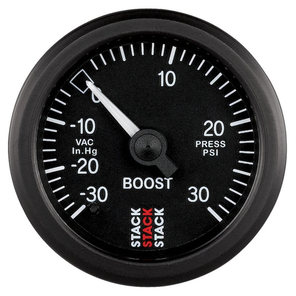 Autometer 52mm Stack Instruments -30INHG to +30PSI Mechanical Boost Gauge - Black - ST3112 by AutoMeter - front view