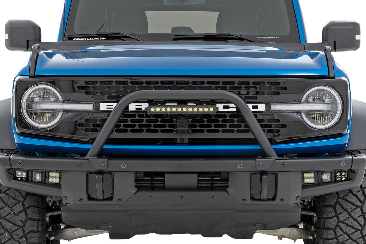 Rough Country - Safari Bar - 12" LED Light Bar - Black - DRL - Single Row - OE Modular Steel - Ford Bronco (21-25) - 51117 fo