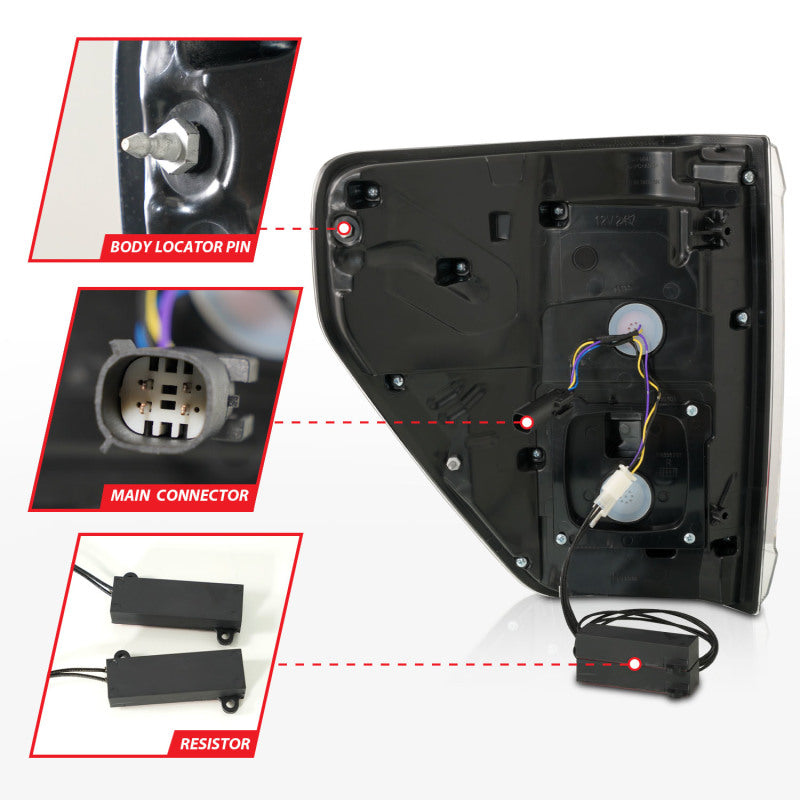 ANZO 21-23 Ford F-150 LED Taillights Seq. Signal w/BLIS Cover - Black (For Factory Halogen ONLY) - 311475