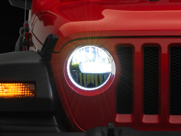 Raxiom 18-23 Jeep Wrangler JL Axial Series 9-In LED Headlights- Blk Housing (Clear Lens) - J164371 for 2018-2026 Jeep Wrangle