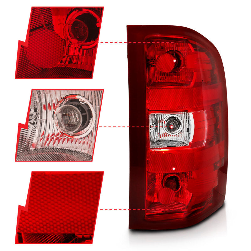 ANZO 2007-2013 Chevy Silverado Taillight Red/Clear Lens (OE Replacement) - 311303