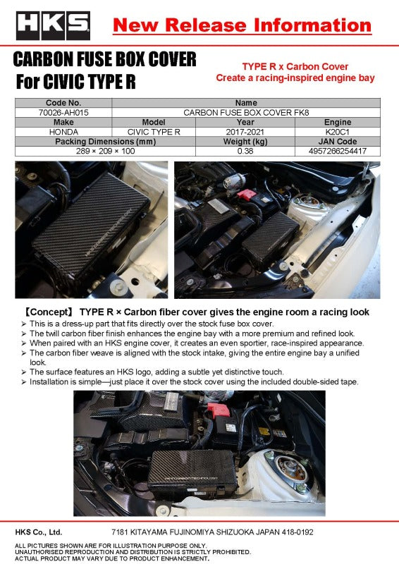 HKS DRY CARBON FUSE BOX COVER FK8 - 70026-AH015
