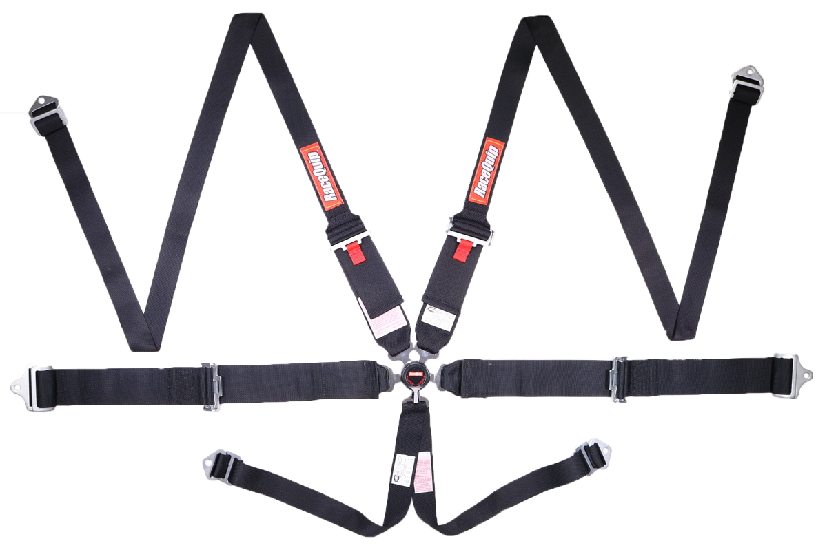 RaceQuip Black SFI CAMLOCK 6pt PU Lap HNR Seat Belt