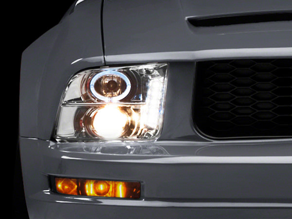 Raxiom 05-09 Ford Mustang Excluding GT500 LED Halo Projector Headlights- Chrome Housing (Clear Lens) - 49006 for 2005-2009 Fo