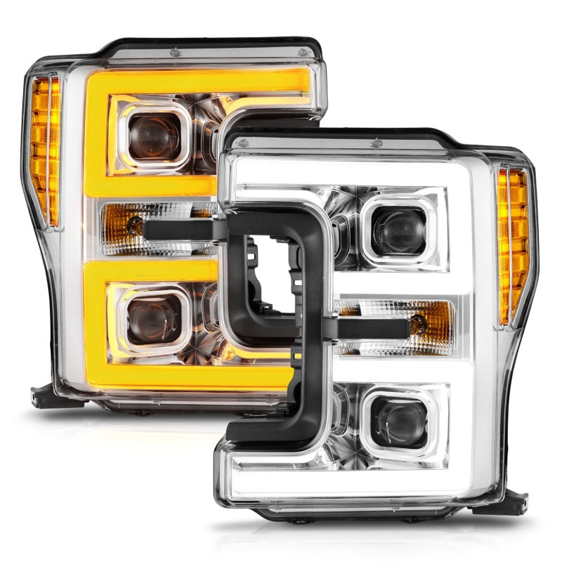 ANZO 17-19 Ford F-250/350/450 SD (w/o Factory LED HL) LED Proj Headlights w/Light Bar Switchback Chr - 111578