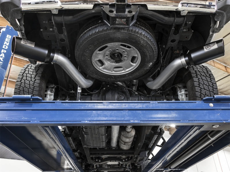 aFe LARGE Bore HD 4in Dual DPF-Back SS Exhaust w/Black Tip 16-17 GM Diesel Truck V8-6.6L (td) LML - 49-44080-B