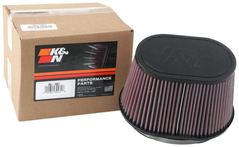 K&amp;N Universal Rubber Filter 6.25in x 4in Oval FLG / 7.375in x 5.5in Base / 6.25in x 4in Top / 5in H - RU-1001